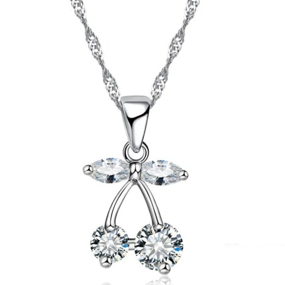 💎 NEW ❤️ Cherry Necklace 925 Sterling Silver Elegant Simple Heart Women Winter